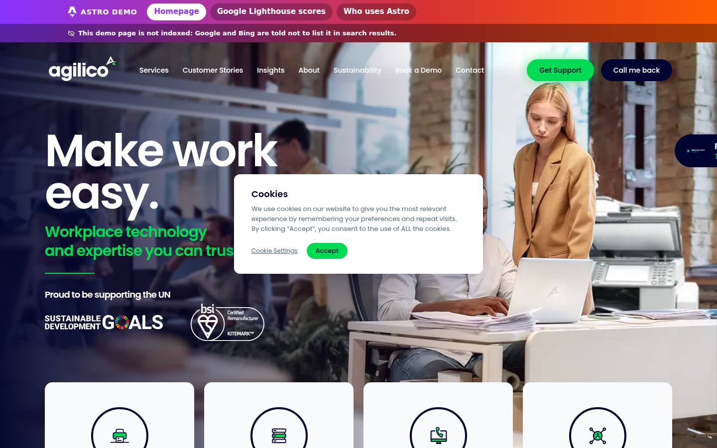 The same page on Astro: homepage screenshot